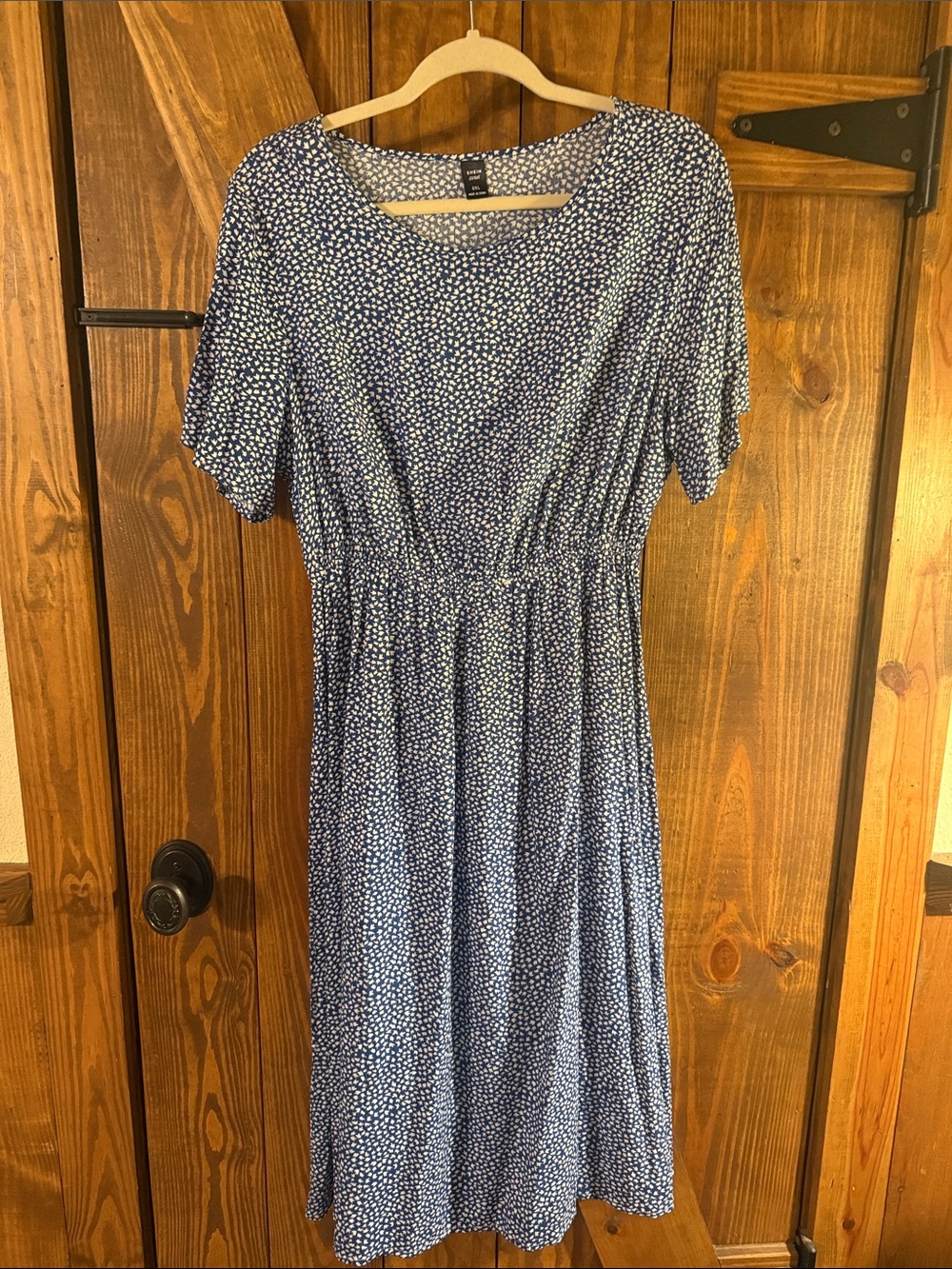SHEIN Blue Midi Dress with White Dot Pattern